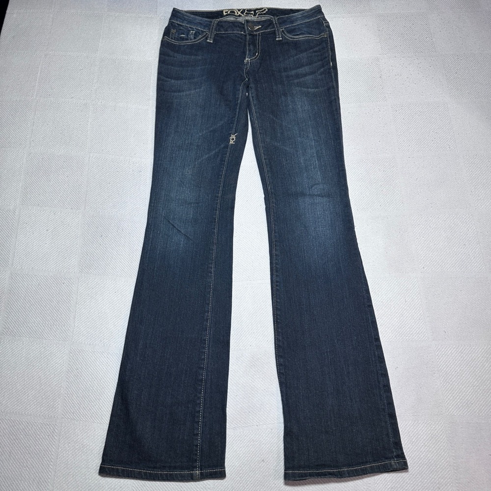 Fox Racing Bootcut Jeans Womens 3 Low Rise Slim Leg Dark Wash Blue Stretch Denim
